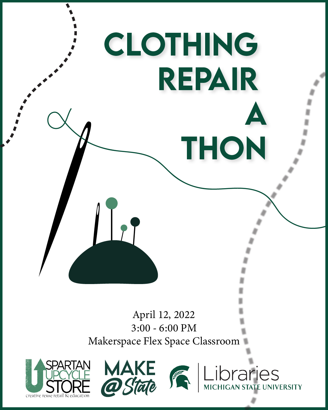 Clothing Repair-A-Thon graphic, green and white